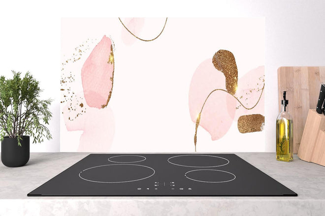 Spritzschutz - Chic Rosa und Gold Aquarell Kunstwerk