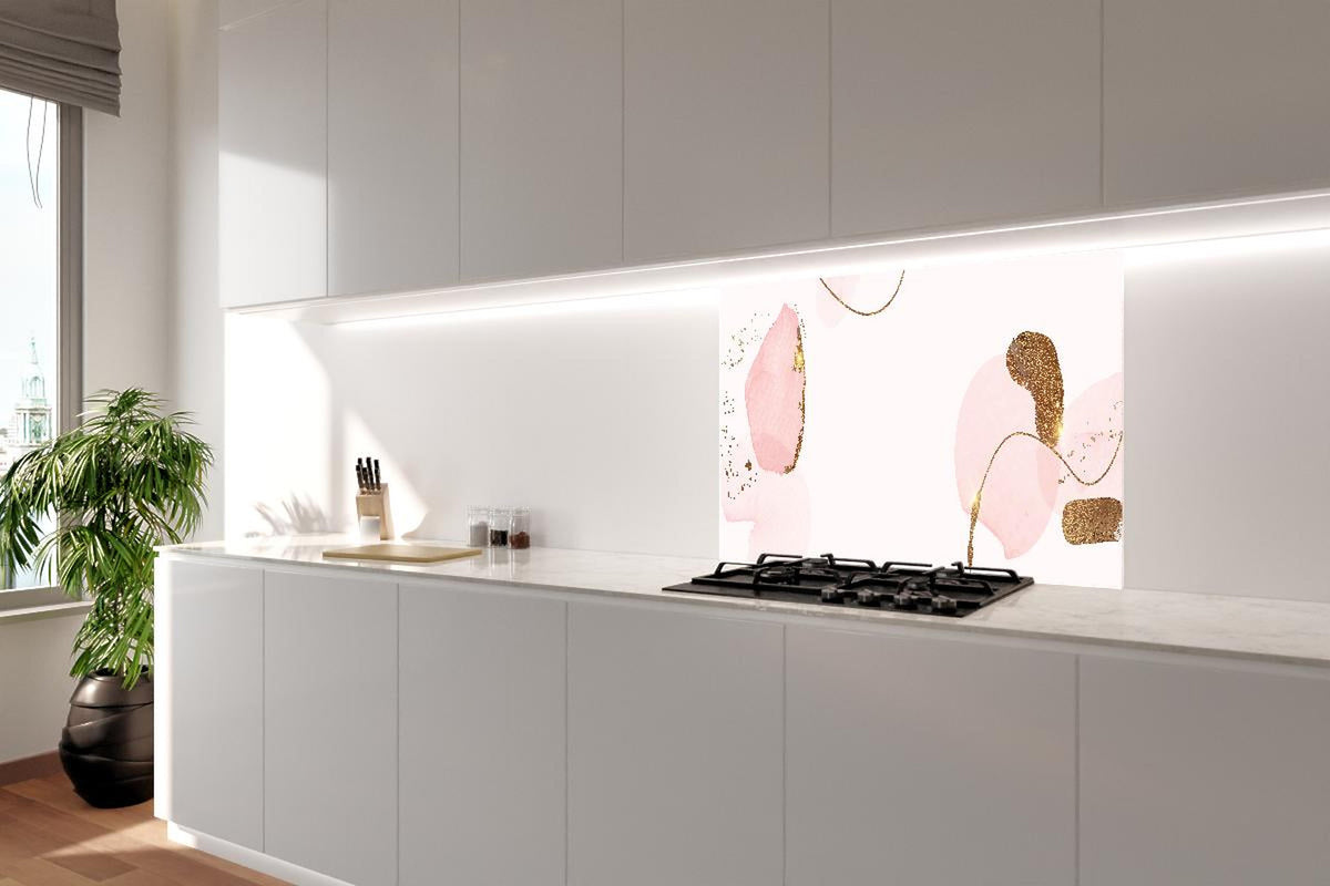 Spritzschutz - Chic Rosa und Gold Aquarell Kunstwerk