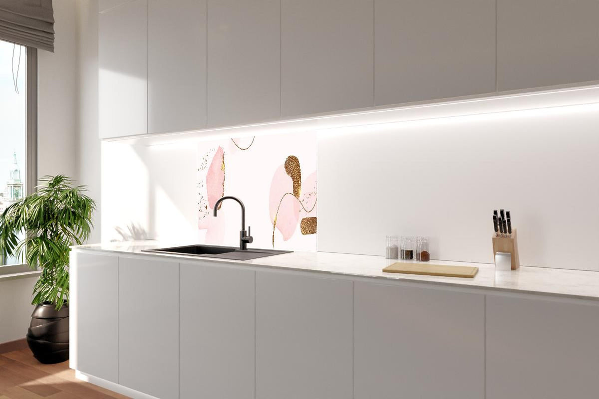 Spritzschutz - Chic Rosa und Gold Aquarell Kunstwerk
