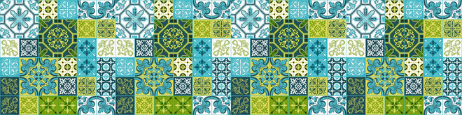 Spritzschutz - Dekorative Blau-Grüne Fliesen mit Muster