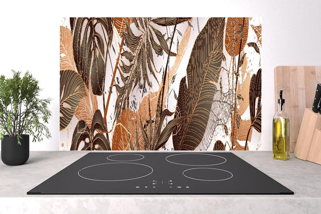 Spritzschutz - Dekoratives Blatt-Design in warmen Erdtönen