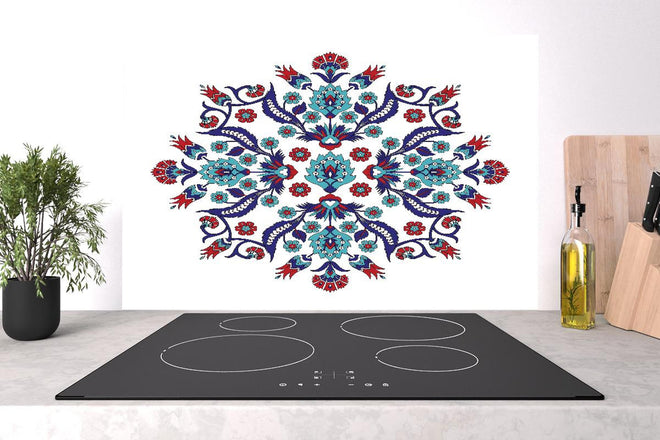 Spritzschutz - Dekoratives Mandala in Blau und Rot