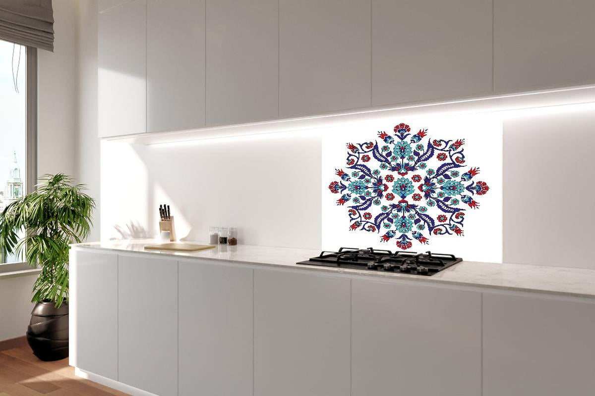 Spritzschutz - Dekoratives Mandala in Blau und Rot