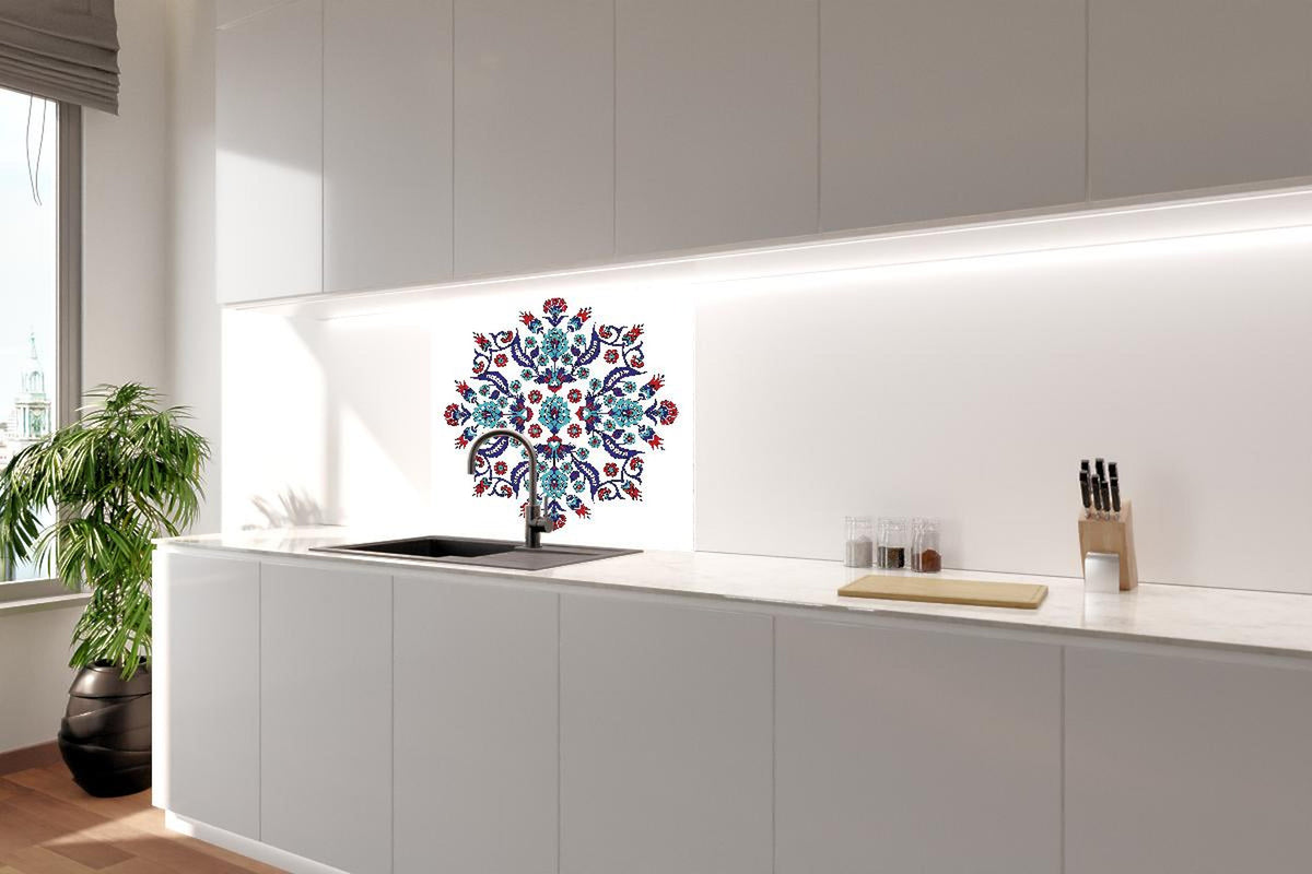 Spritzschutz - Dekoratives Mandala in Blau und Rot