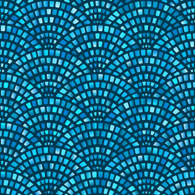 Spritzschutz - Dekoratives Türkis-Blau Mosaik Fischschuppemuster