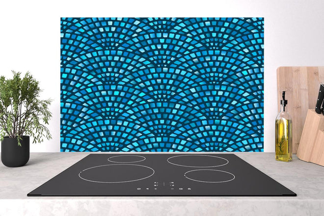 Spritzschutz - Dekoratives Türkis-Blau Mosaik Fischschuppemuster