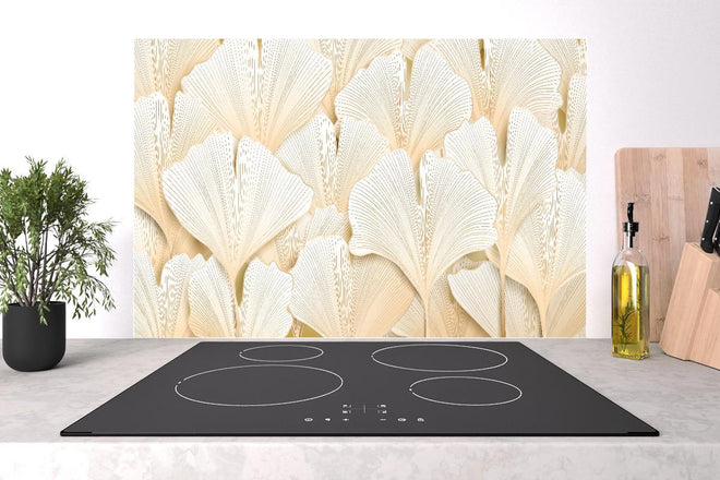 Spritzschutz - Dekoratives Weiß-Ginkgo-Struktur Wandbild