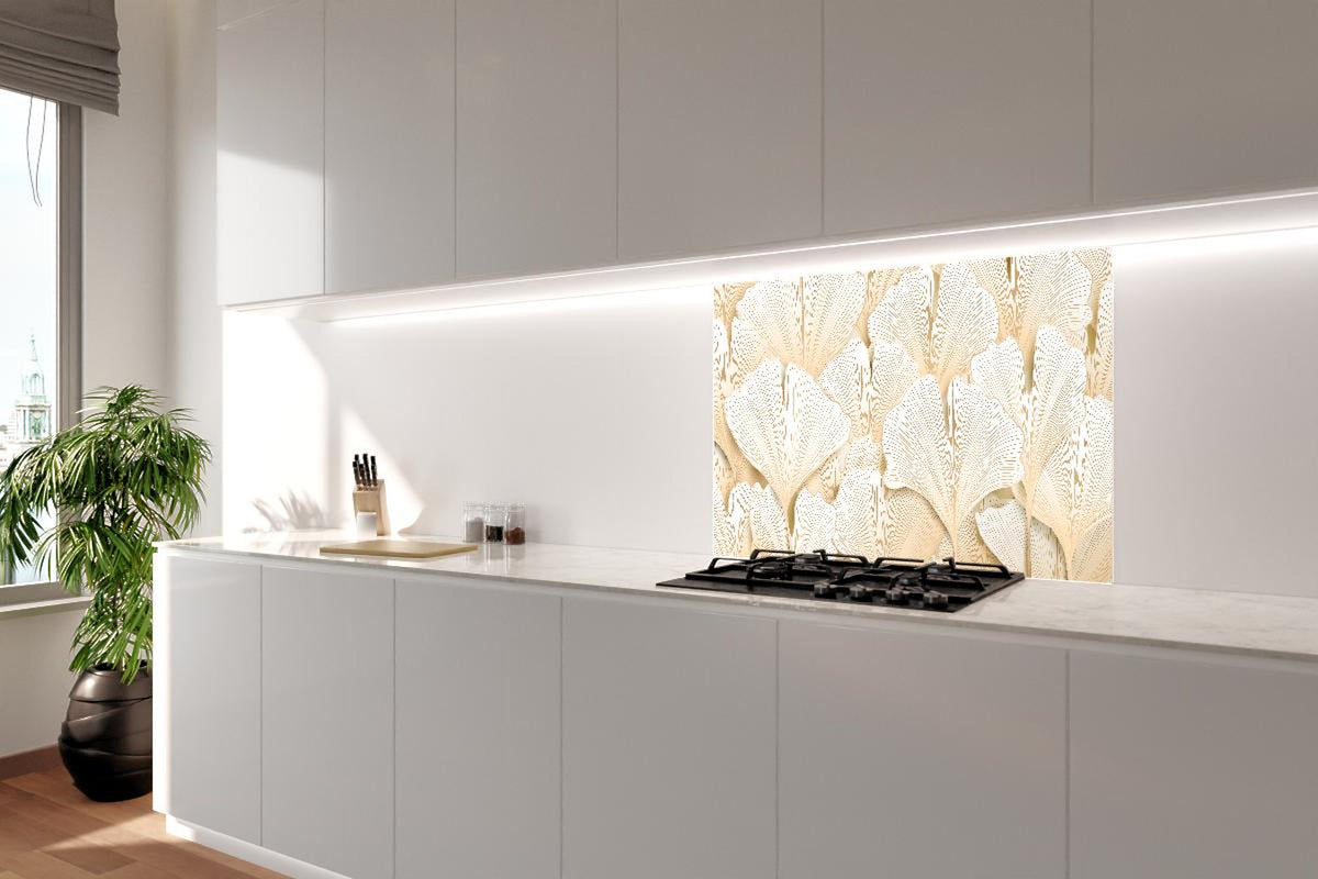 Spritzschutz - Dekoratives Weiß-Ginkgo-Struktur Wandbild