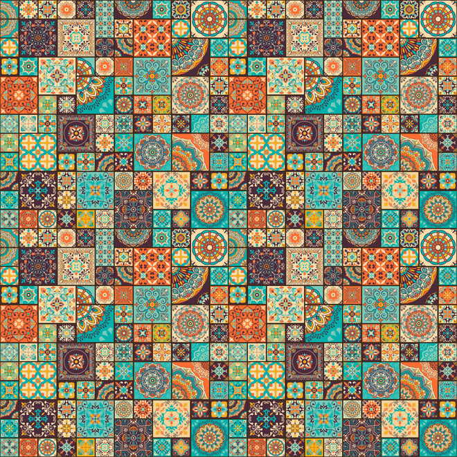 Spritzschutz - Dekoratives buntes Patchwork-Fliesen-Design