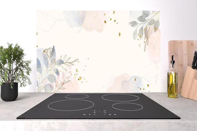 Spritzschutz - Design mit Blüten und Blättern in Pastell