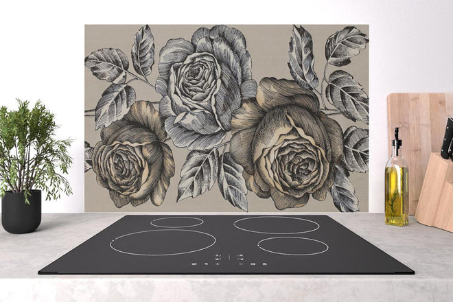 Spritzschutz - Detaillierte Grauton Rosen Illustration