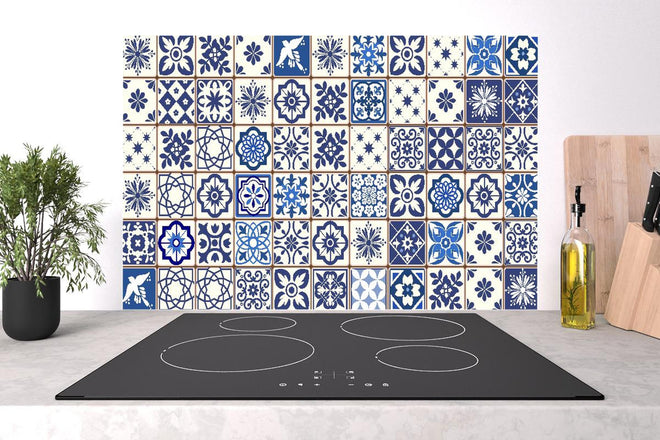 Spritzschutz - Diverse Blau-Weiße Kachelmuster Designs