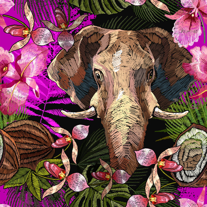 Spritzschutz - Dschungelnacht Elefant und tropische Blumen