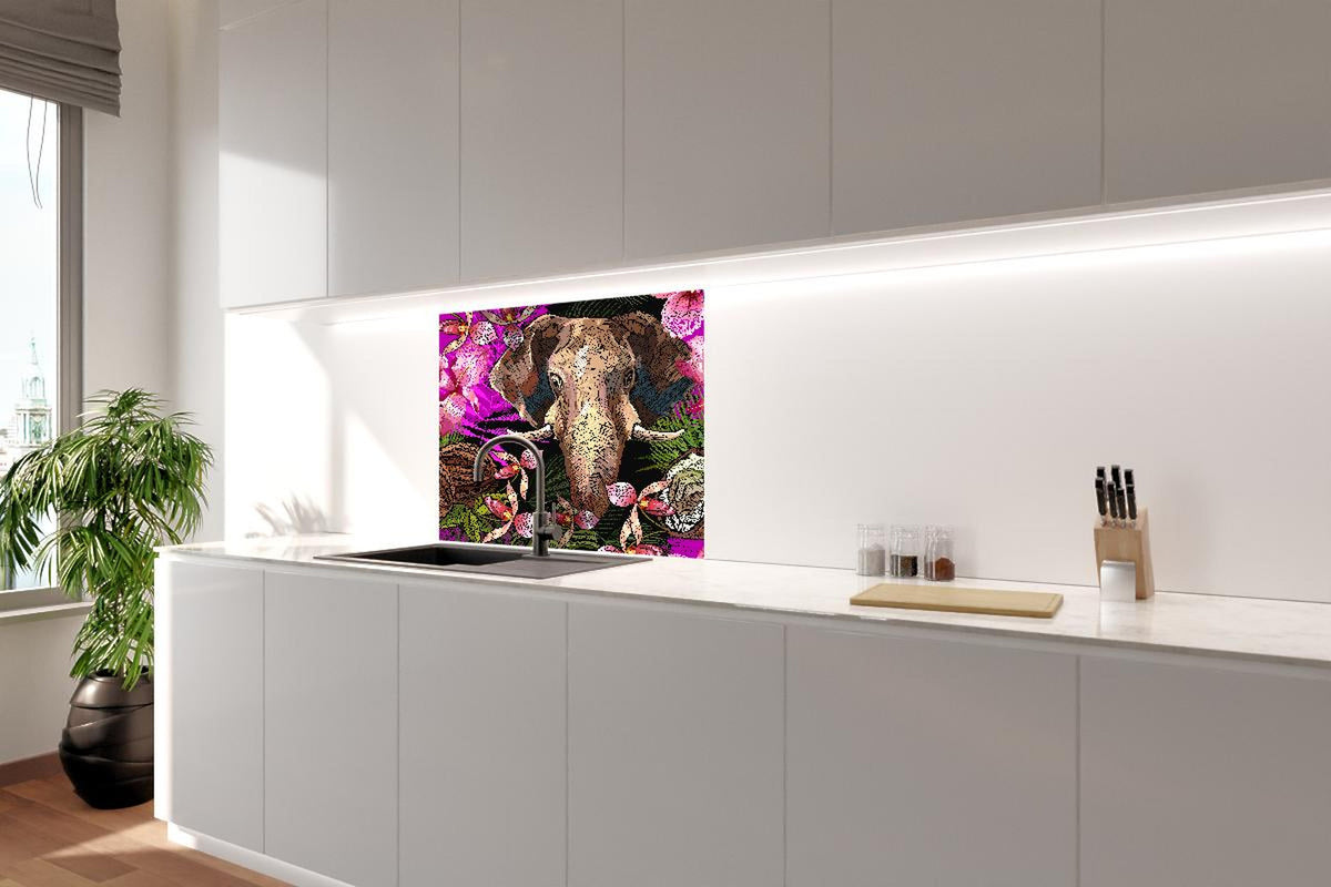 Spritzschutz - Dschungelnacht Elefant und tropische Blumen