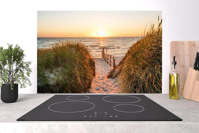 Spritzschutz - Dünen am Strand an der Nordsee bei Sonnenuntergang