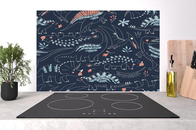 Spritzschutz - Dunkelblaues Dino-Muster für Kinderzimmer