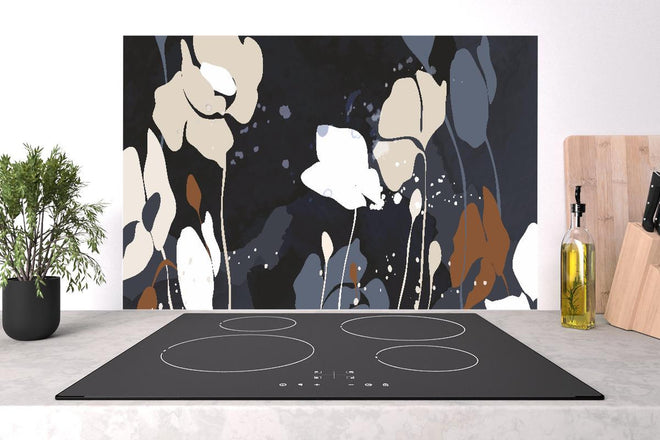 Spritzschutz - Dunkelgraue Blumen Silhouette Illustration