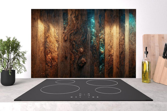 Spritzschutz - Dunkelholz Tischplatte mit Blauem Epoxid