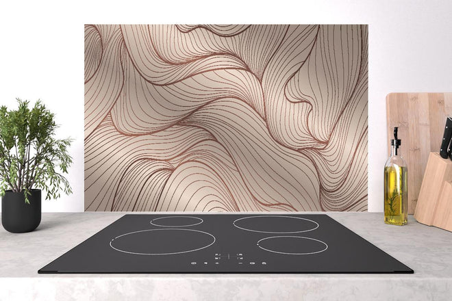 Spritzschutz - Dynamische Beige Wellenlinien Struktur Tapete