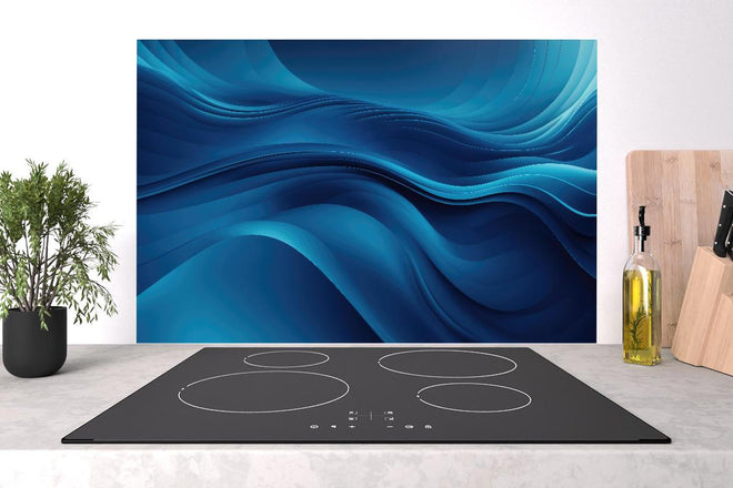 Spritzschutz - Dynamische abstrakte Wellen in tiefem Blau