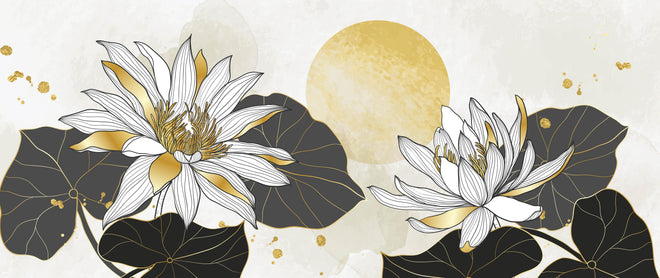 Spritzschutz - Edle Blumenillustration Beige und Gold