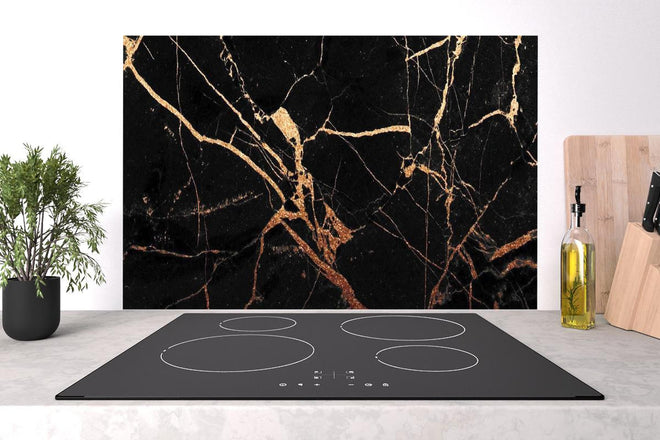 Spritzschutz - Edler Schwarz-Gold Marmorierungseffekt