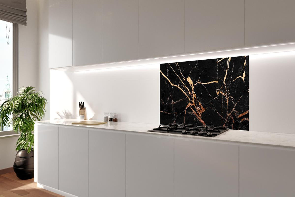 Spritzschutz - Edler Schwarz-Gold Marmorierungseffekt