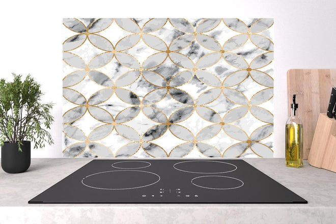 Spritzschutz - Edles Marmor-Muster in Weiß-Gold und Grautönen