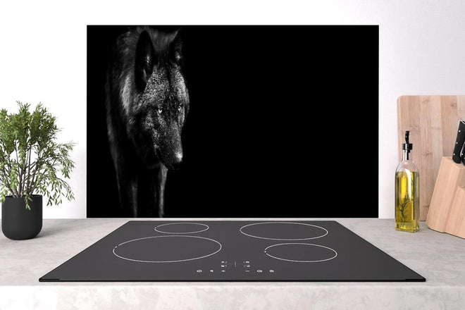 Spritzschutz - Eindrucksvolles Schwarz-Weiß Wolf-Profil