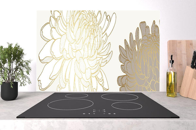 Spritzschutz - Elegante Beige Blumenillustration Kunst