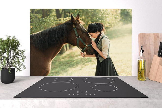 Spritzschutz - Elegante Dame mit Pferd