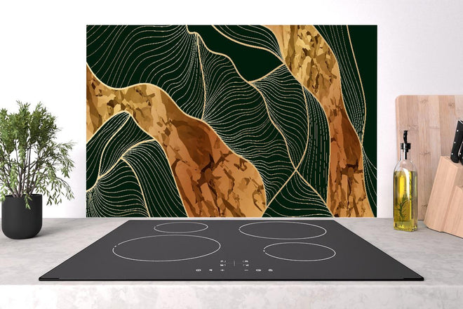 Spritzschutz - Elegante Linienkunst in Goldbraun-Tönen