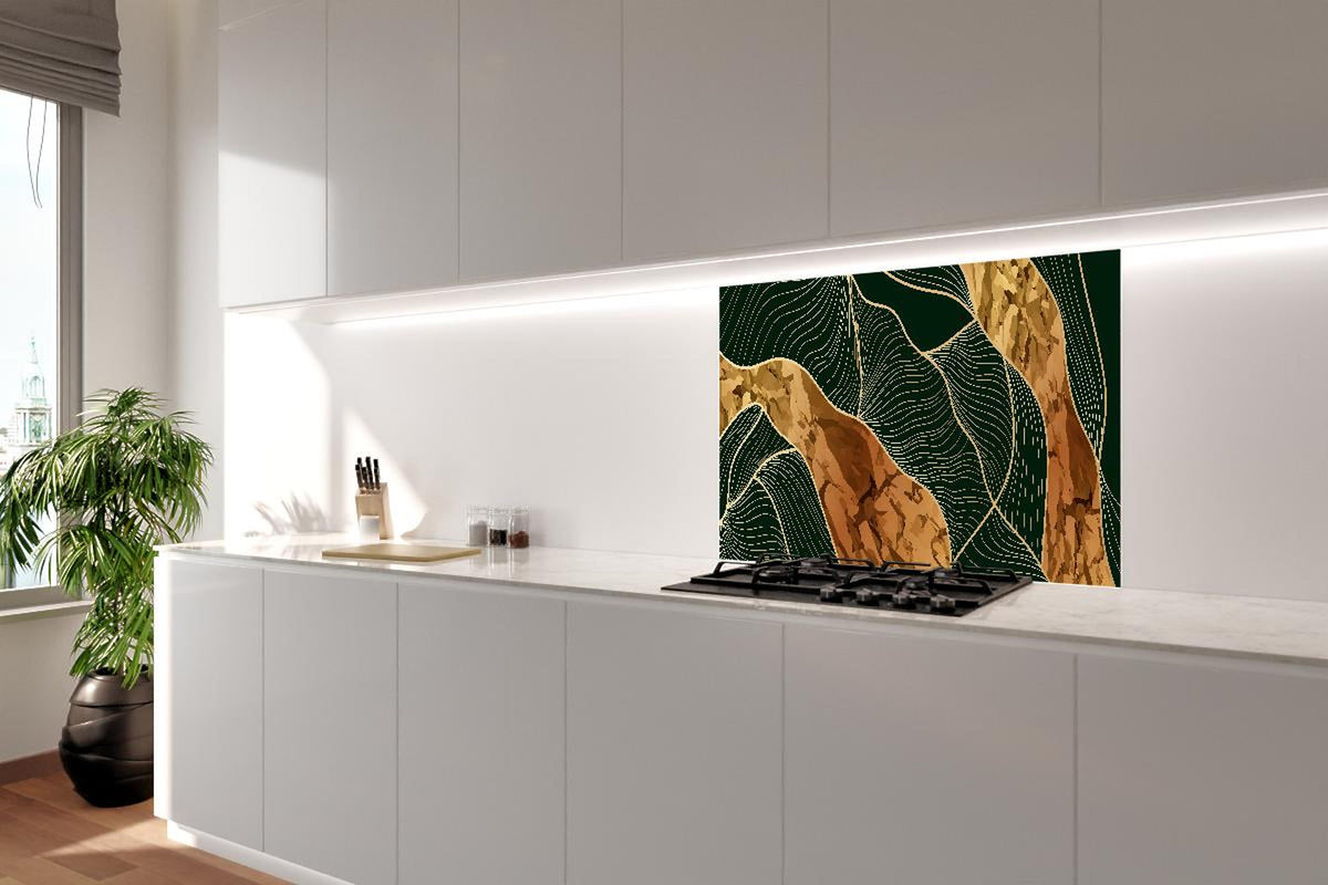 Spritzschutz - Elegante Linienkunst in Goldbraun-Tönen