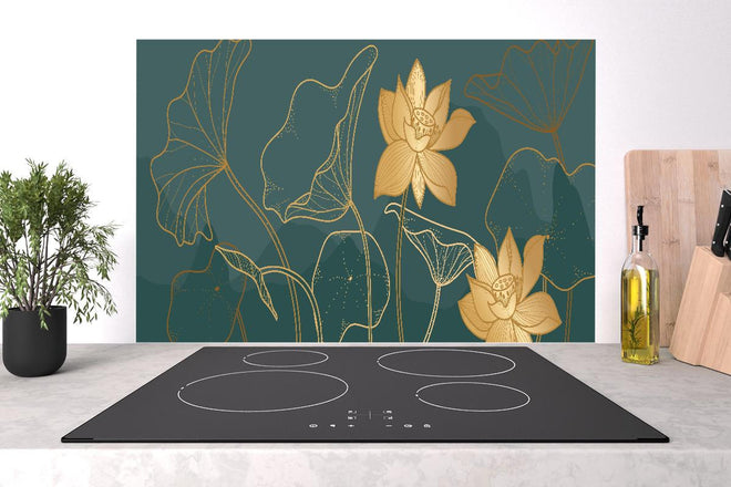 Spritzschutz - Elegante Lotus Kunst Grafik Gold
