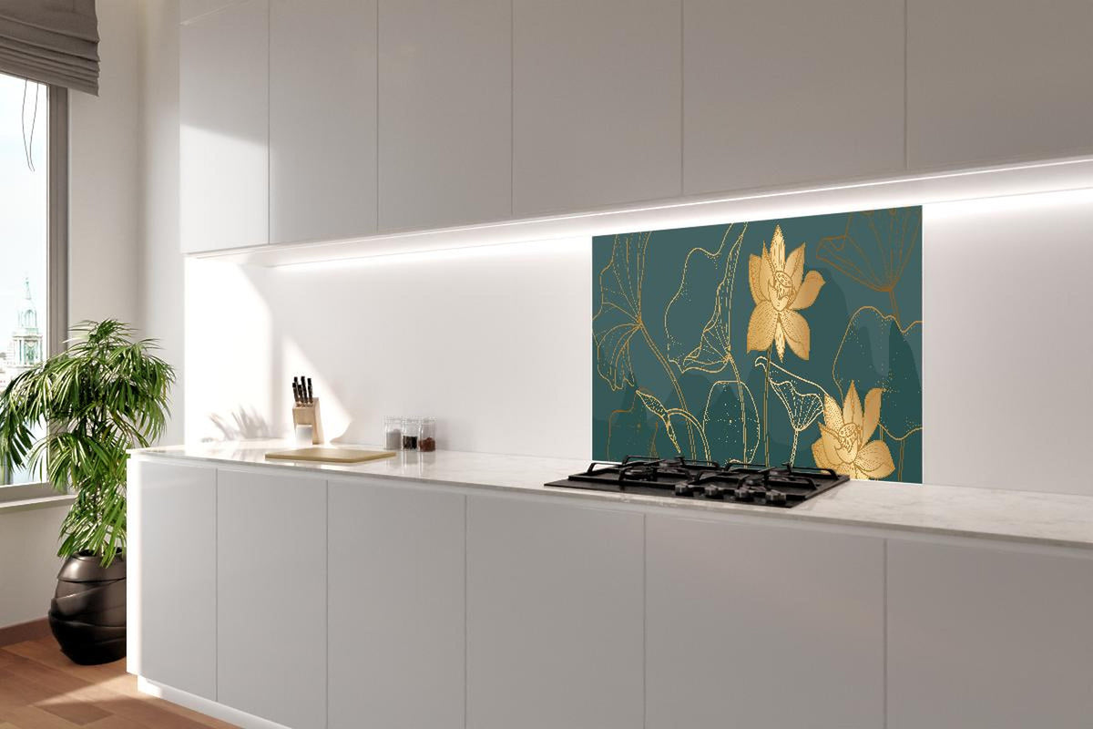 Spritzschutz - Elegante Lotus Kunst Grafik Gold