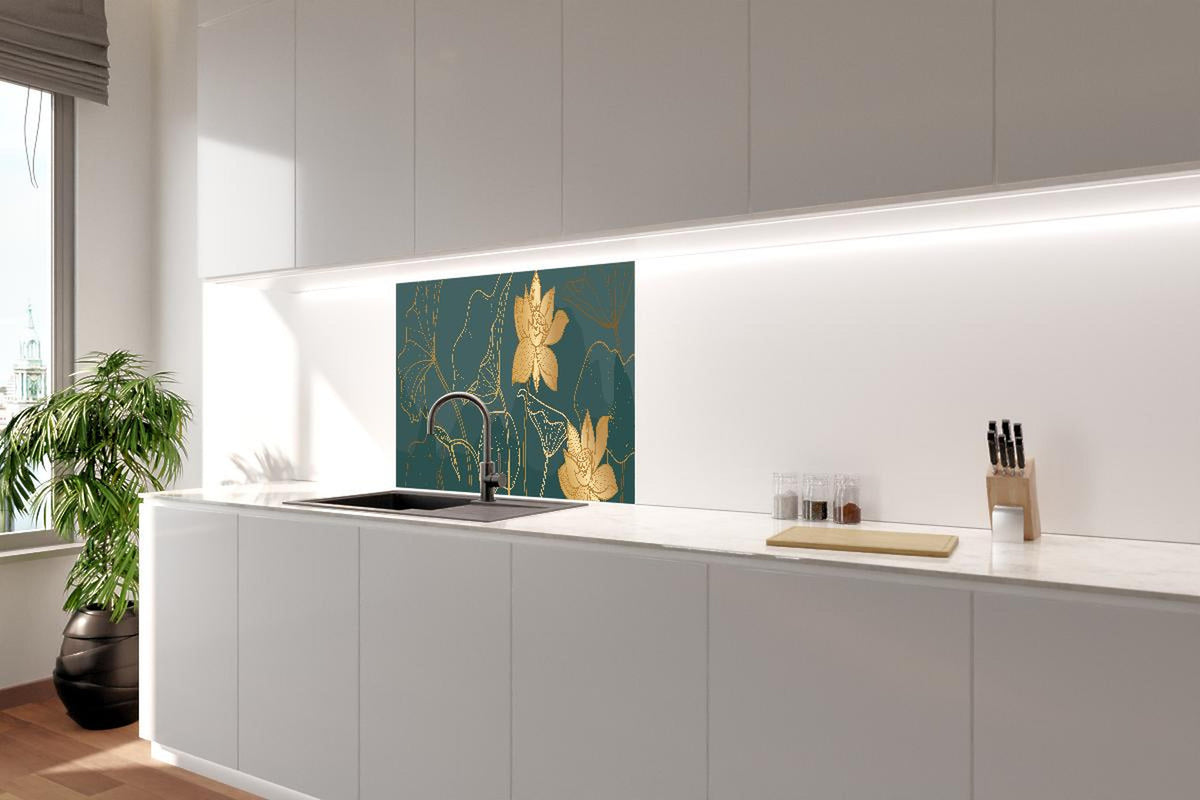 Spritzschutz - Elegante Lotus Kunst Grafik Gold