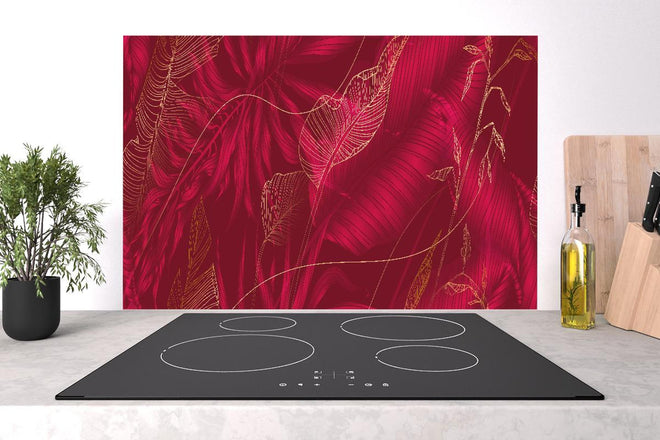 Spritzschutz - Elegante Rote Textur mit Blumenmuster