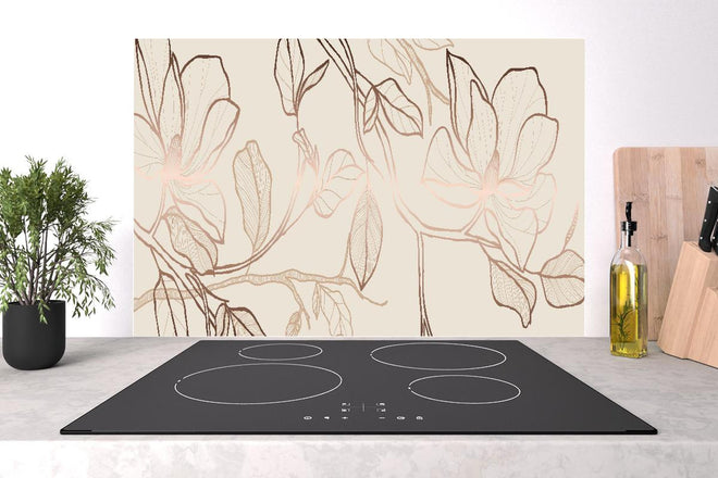 Spritzschutz - Elegantes Beige-Blumen Linienkunst Design