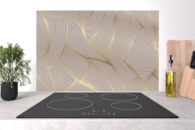 Spritzschutz - Elegantes Beige und Gold Linienmuster