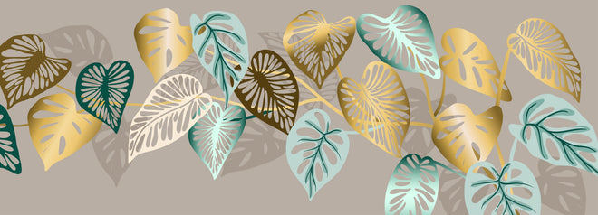 Spritzschutz - Elegantes Blattmuster in Goldtönen