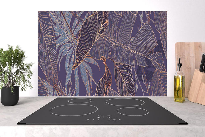 Spritzschutz - Elegantes Blattmuster in Lila und Gold