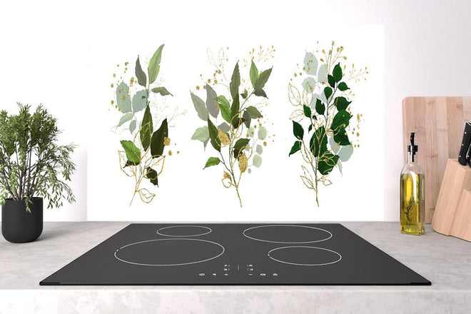 Spritzschutz - Elegantes Blattwerk Kunst Design Gold Grün