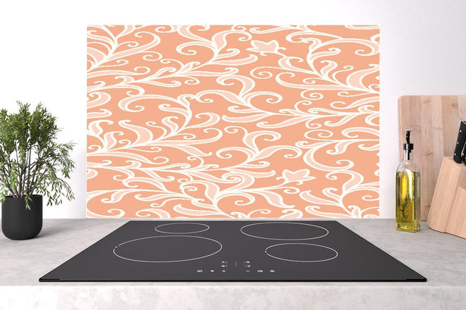 Spritzschutz - Elegantes Floral Ornament Muster in Apricot