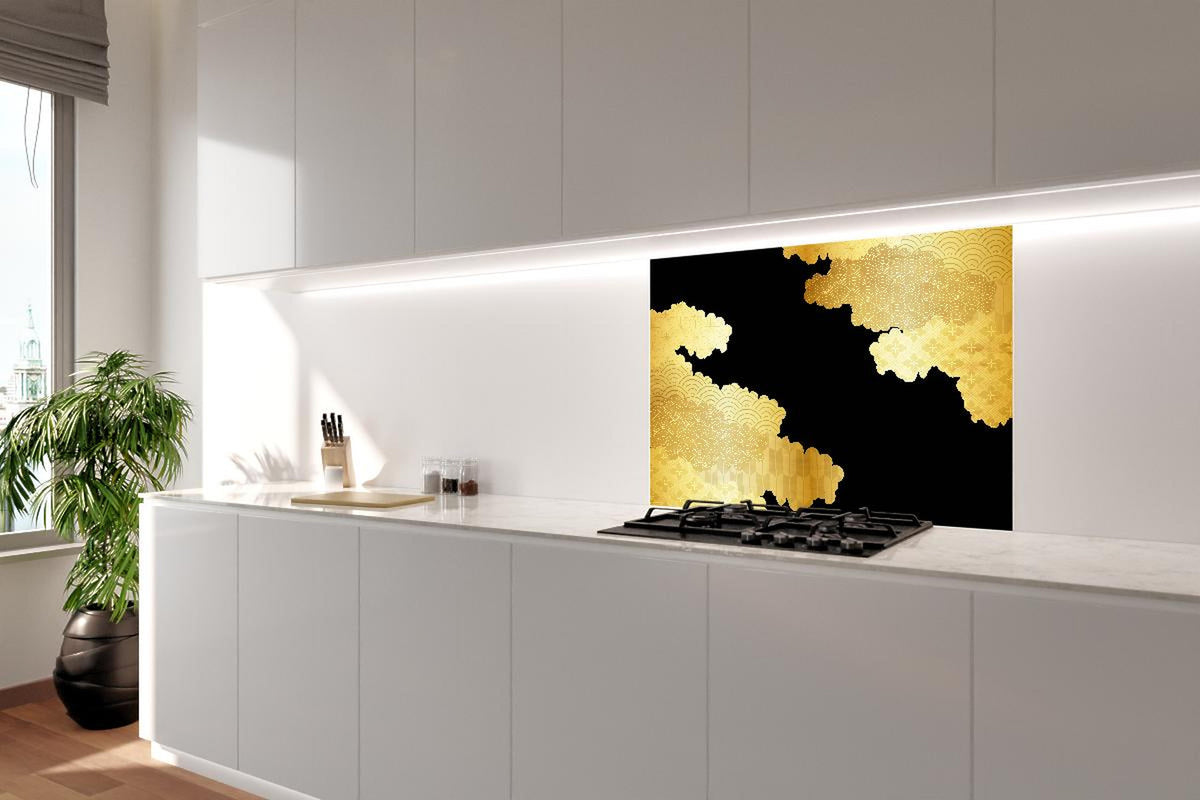 Spritzschutz - Elegantes Gold Wolkendesign Luxusmuster