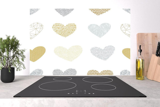 Spritzschutz - Elegantes Herz-Muster in Gold und Grau