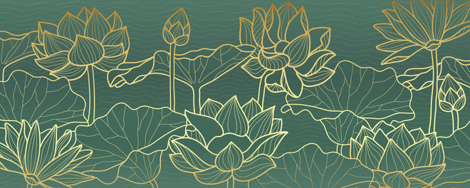 Spritzschutz - Elegantes Lotus Muster in Gold Lineart
