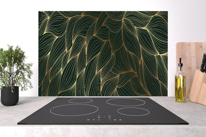 Spritzschutz - Elegantes Wellenmuster in Gold und Dunkelgrün