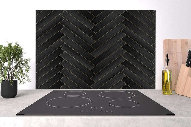 Spritzschutz - Elegantes dunkles Holzparkett in Fischgrät