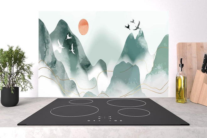 Spritzschutz - Entspannende Berglandschaft bei Sonnenuntergang