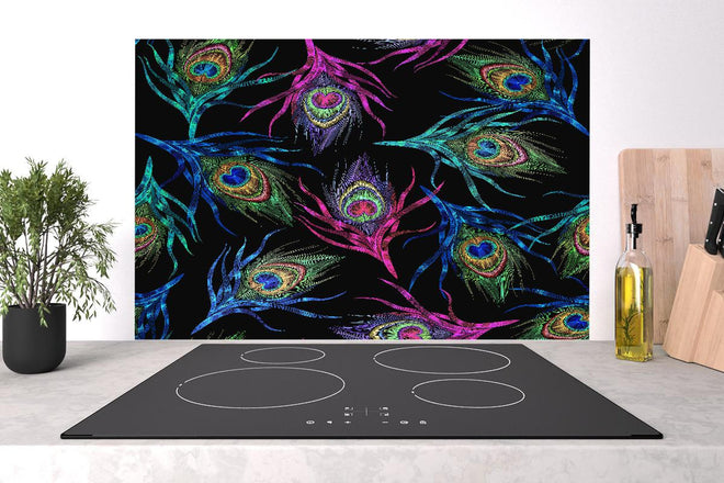 Spritzschutz - Exotische Pfauenfedern Nahtlos Pattern